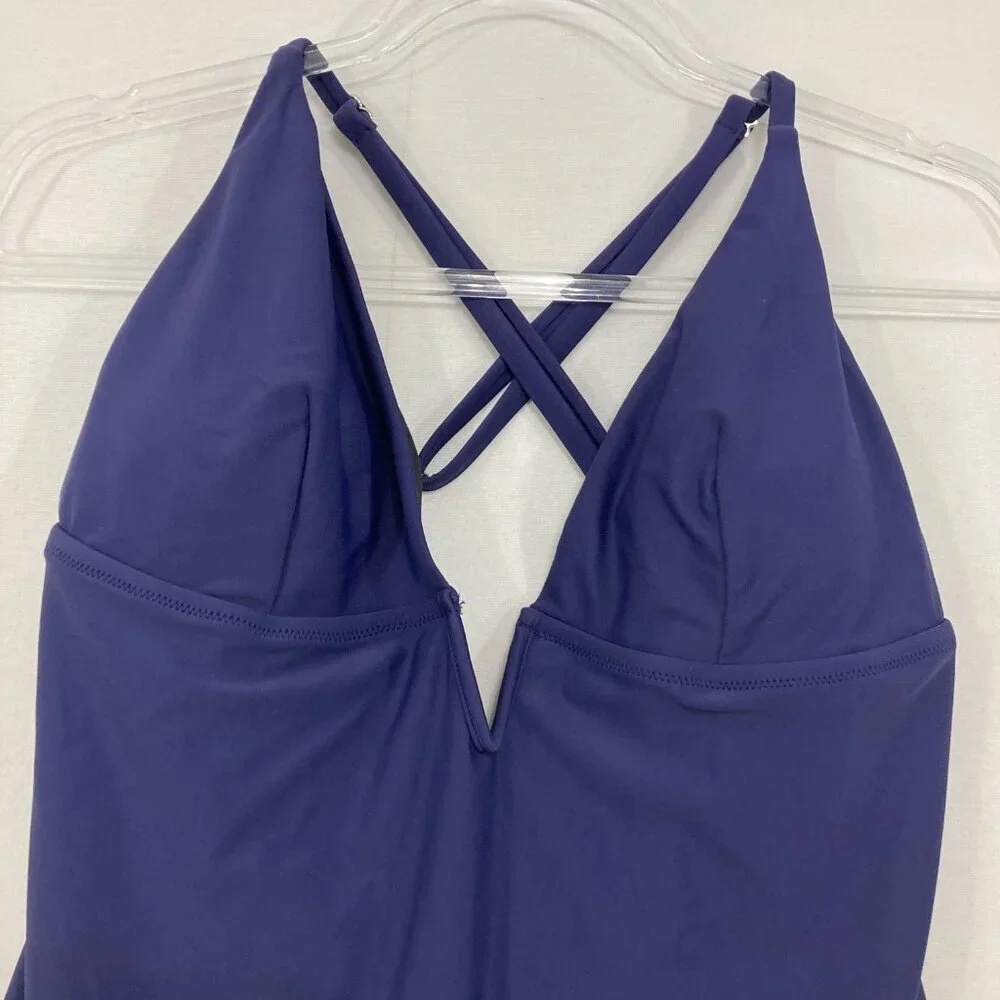 New CUPSHE size XL Navy One Piece Swimsuit V Neck Deep Cross Back‎